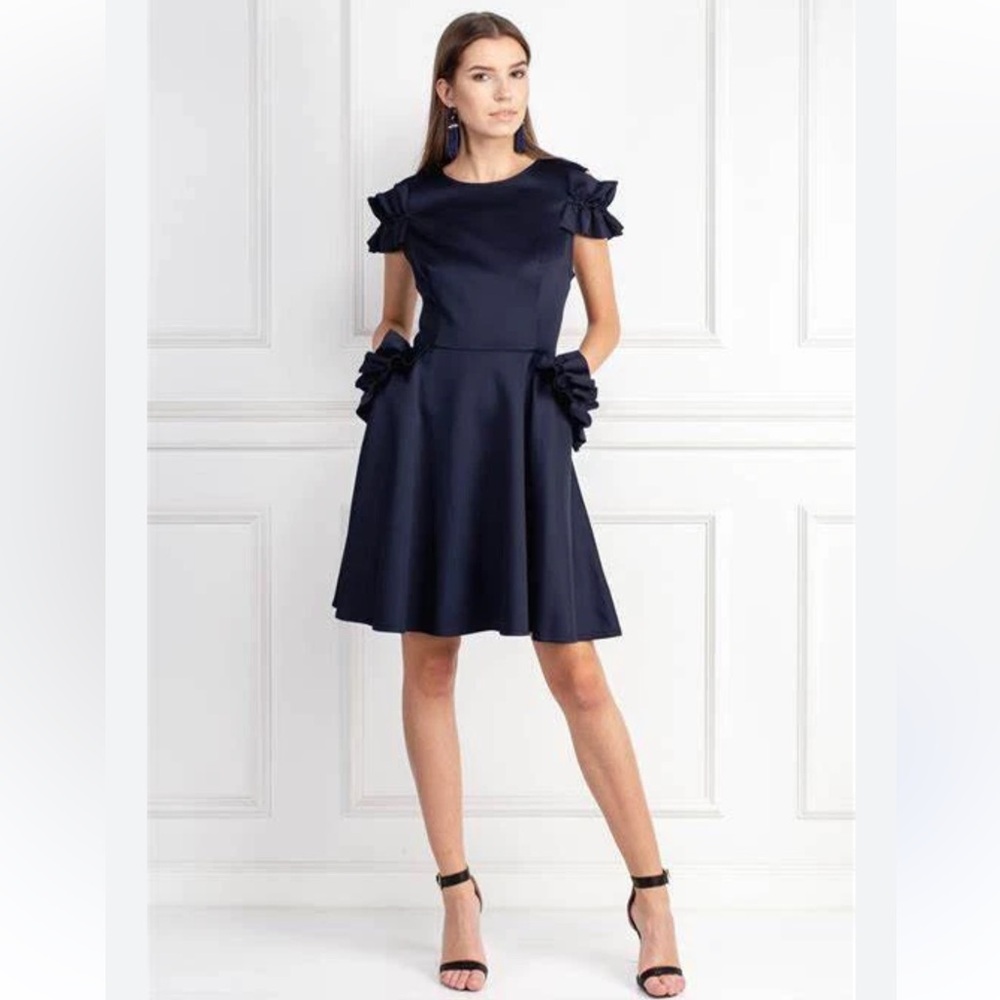 Ted Baker Navy Blue Dress Fit & Flare Pockets Size 0
